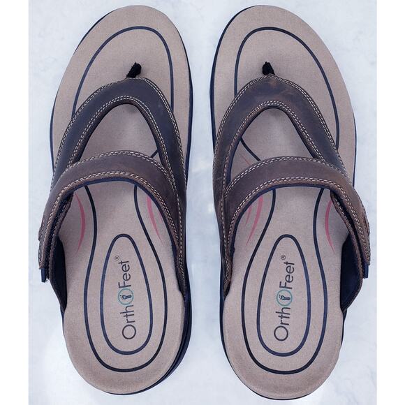 NWOT ORTHOFEET Eldorado Men\'s Size 12D Thong/Toe Post Sandals in Brown main image 9